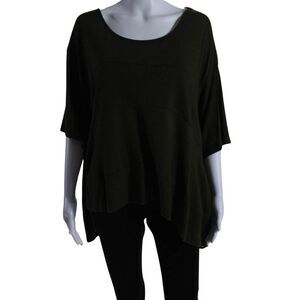 RVN Women's Round Neck Short Sleeves Asymmetrical Blouse Olive Green Size XS